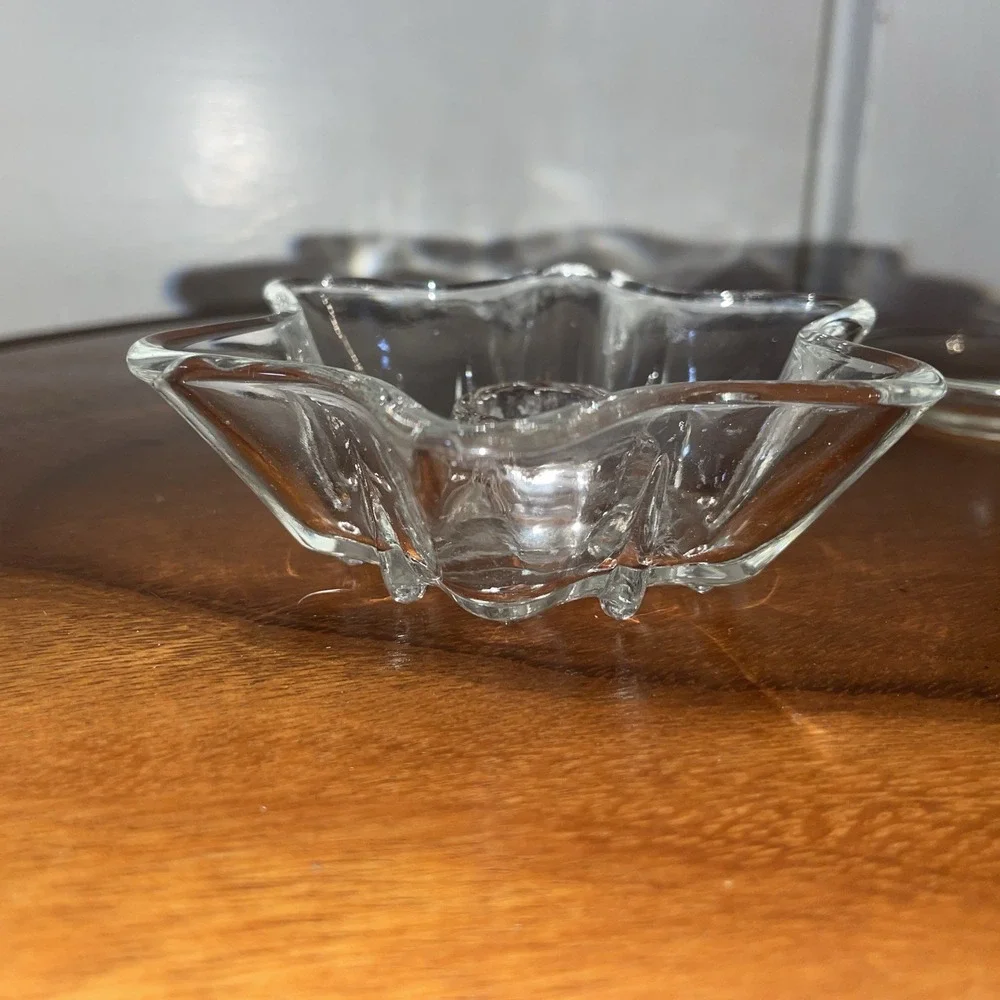 Vintage Anchor Hocking Clear‎ Glass 6-point Star Flower Taper Candle Holder